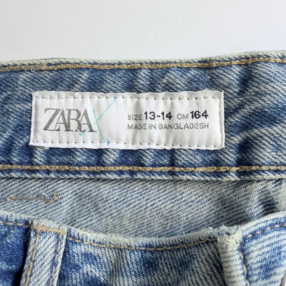 Zara Straight Denim Jeans Light Blue High Rise 100% Cotton NWT Size 13-14 - Picture 3 of 8